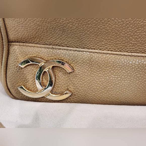 Chanel Caviar Leather Tripple CC Tote Bag Purse Beige 24K Vintage Coco Mark Gold - Picture 16 of 16